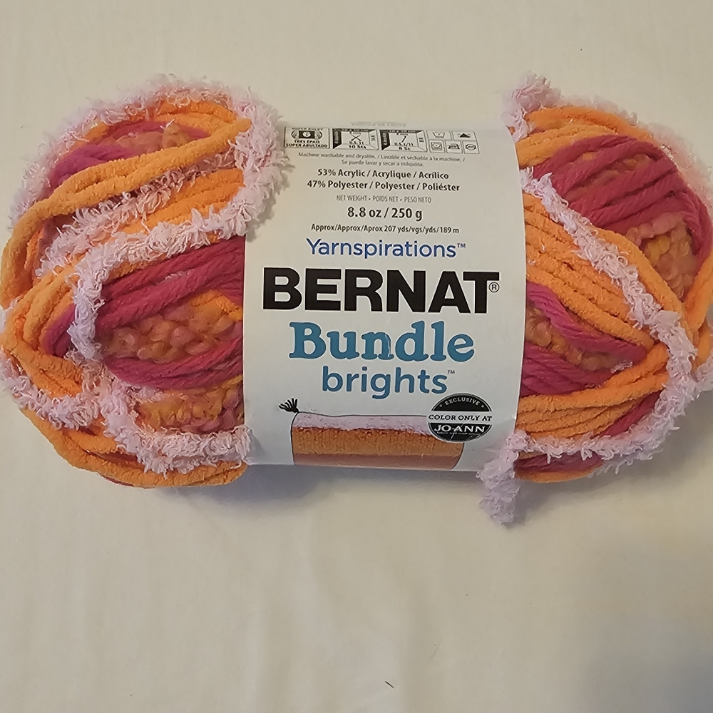 1 Skein Bernat Bundle Brights #6 Super Bulky Yarn Fruit Punch 4-Textures 207 yd